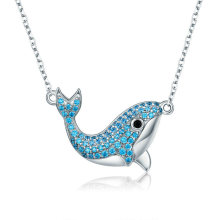 Blue Whale Crystal 925 Sterling Silver Pendant Necklace